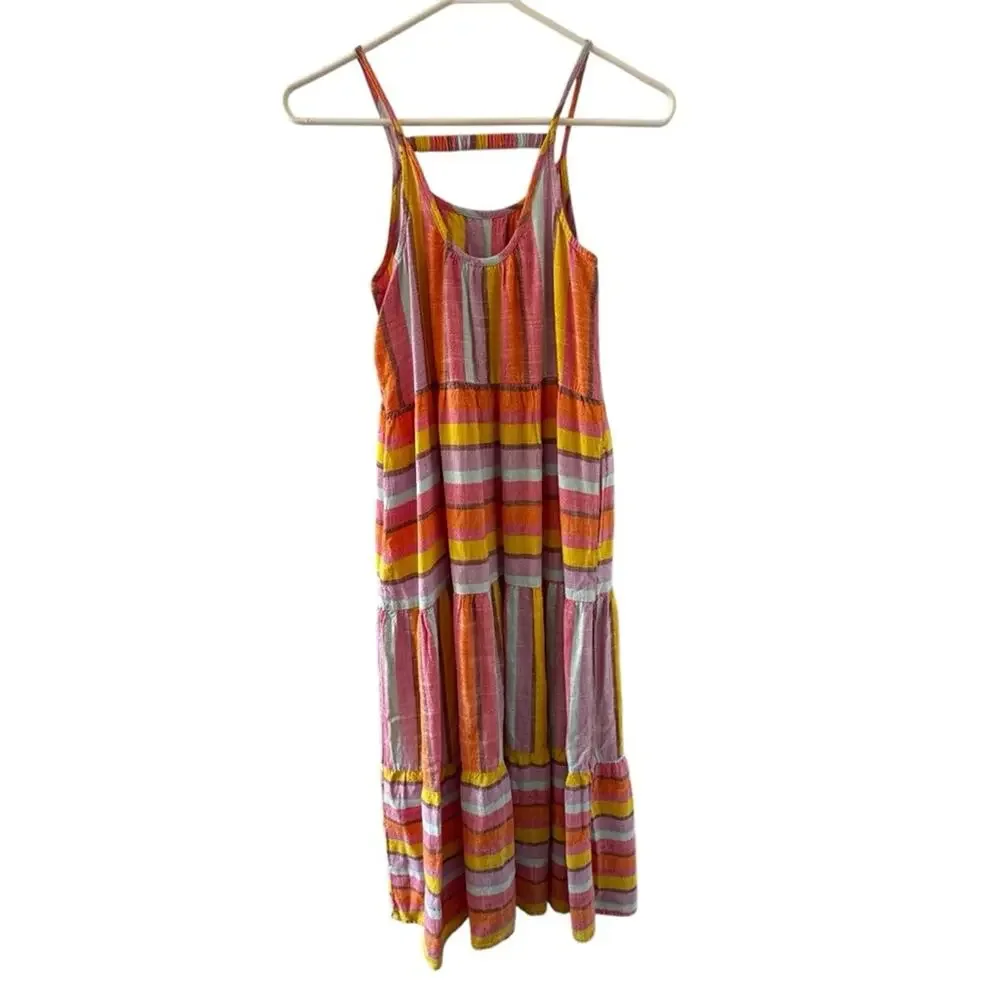 Cat & Jack Girls Striped Multi Colored Maxi Dress Size XL (14) Linen Blend